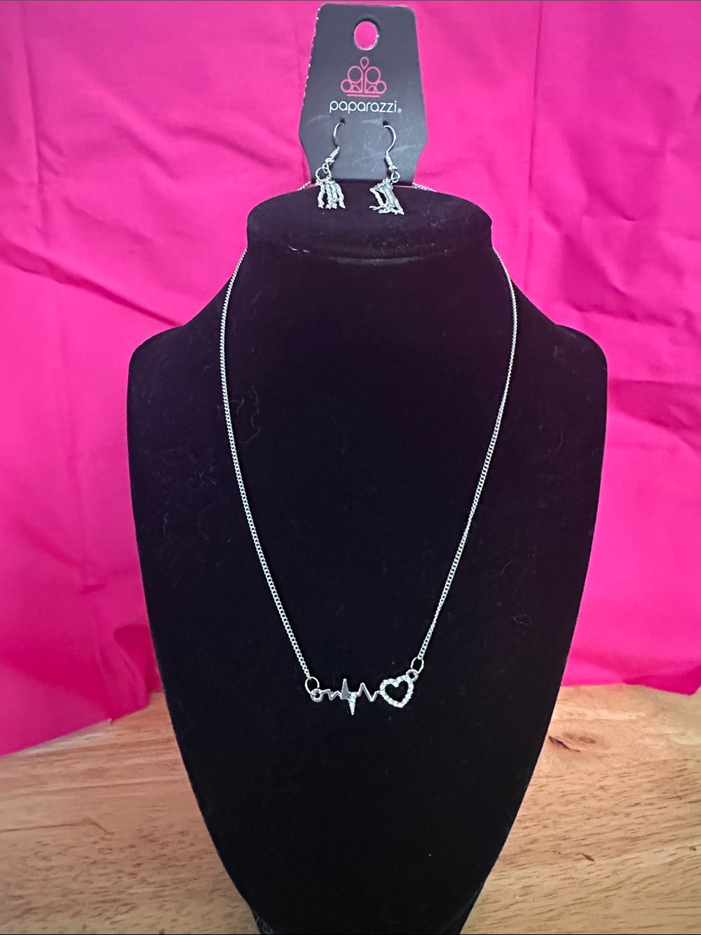 paparazzi Silver Heartbeat and Heart Pendant Necklace with Tassel Earrings